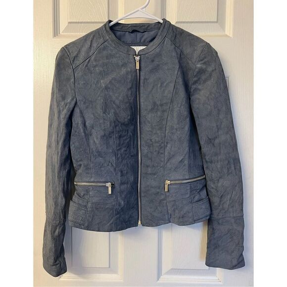 NWOT VILA Danish Designer Women's Vimiss Blue Suede Moto Jacket Size Small - Picture 3 of 12